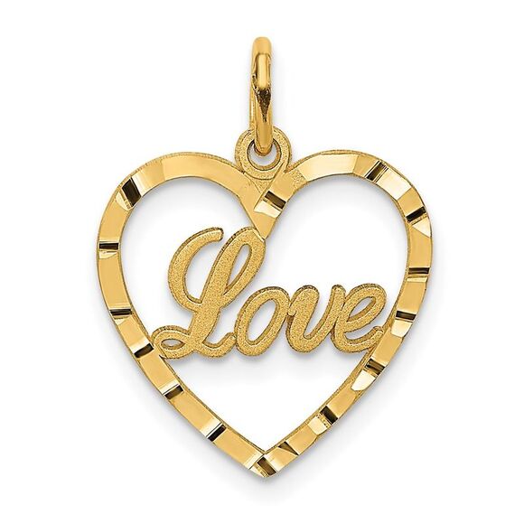 14k Yellow Gold LOVE Diamond-cut Heart Pendant,All Products : American Fashion Style Bags On Sale